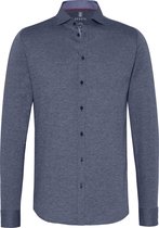 DESOTO slim fit overhemd - stretch pique tricot haifisch kraag - midden blauw melange - Strijkvrij - Boordmaat: 41/42