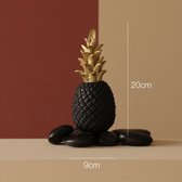 Ananas Kunst - Keramiek - Zwart Goud - maat M 20X9 CM - Decoratie Woonkamer - Woonaccesoires