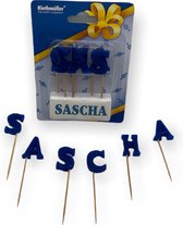 Namen Kaarsjes - Letter Kaars - Kaarsje Met Je Naam - SASHA - Blauw - Verjaardag Kaarsje Naam SASHA