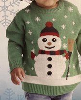 Baby kersttrui groen | Maat 68-74 | Met sneeuwpop