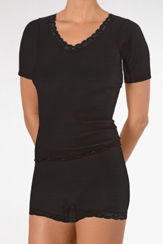 Nina von C dames wollen T-shirt met kant - 46 - Zwart
