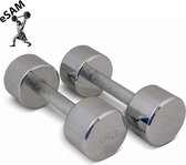 eSAM® Dumbbell Set 12 kg - Korte Halterset - gietijzer met Chrome - Chroom - set van  2 x 6 kg