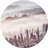 Tizato - Muurcirkel Bos in de Mist – Roze – Wandcirkel Vinyl op Vliesbehang – Ø 182 cm