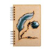KOMONI - Duurzaam houten Notitieboek - Dagboek -  Gerecycled papier - Navulbaar -  A5 - Gelinieerd -  Veer & Inkt