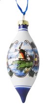 Heinen Delfts Blauw | Kerstbal Landschap met molen | 2 stuks | Kleur | Pegel | Souvenir