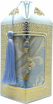 Geschenkset Bade met een gebedskleed en een parel tasbih in een luxe kartonnen box blauw