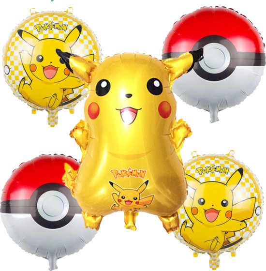 Pikachu folieballonnen - Pikachu in sterren - Set van 5 Folieballonnen