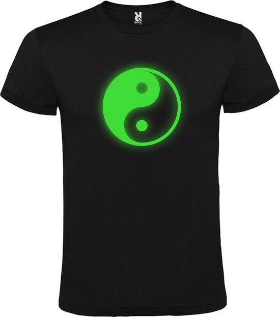 T-shirt Zwart avec image "Yin Yang" Glow in the dark Vert Taille XXL