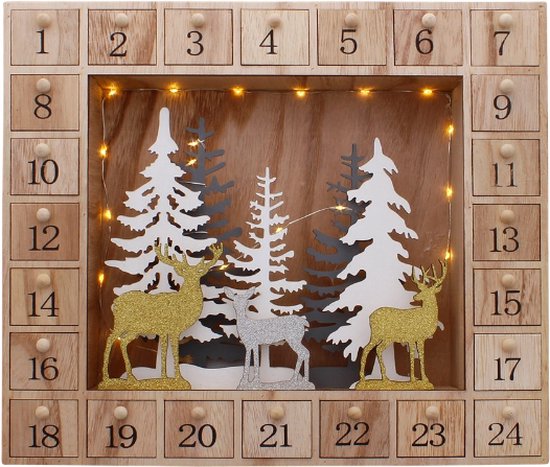 S&L Luxe Kerst Adventskalender 2021 - Adventkalender box met LED - Hout led versiering (zie foto) - Kerst