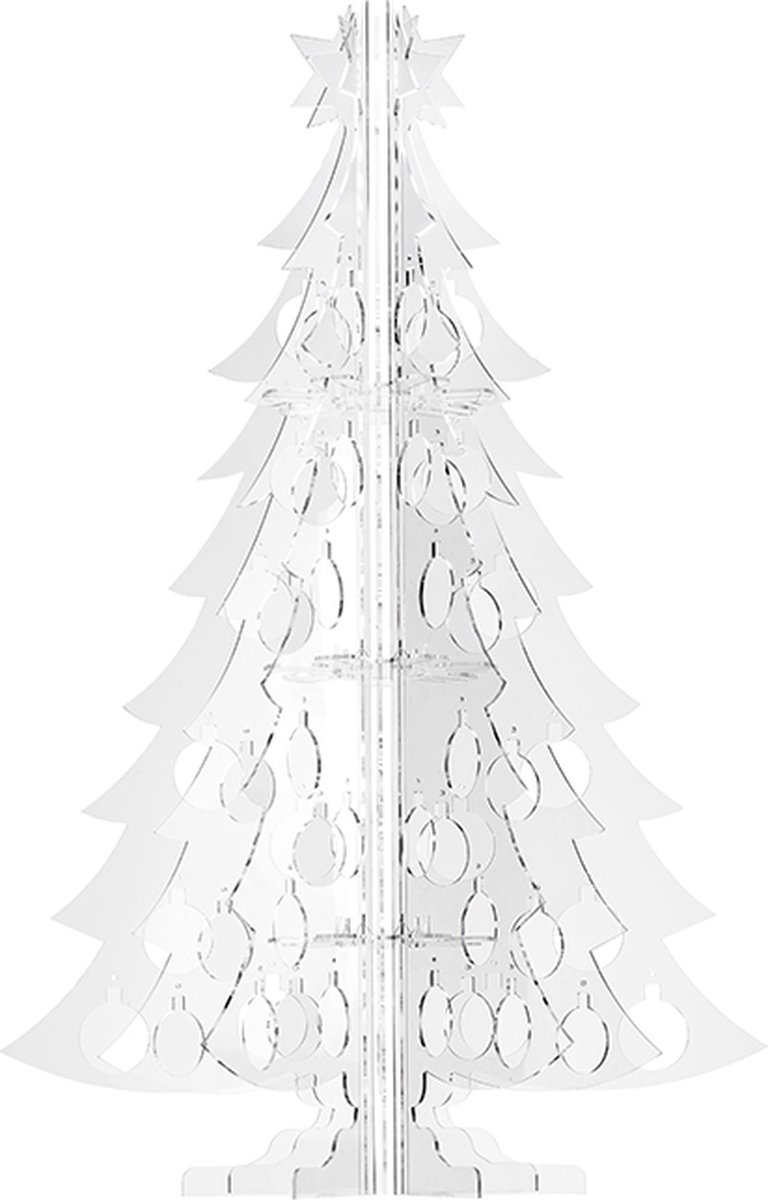 PP Decorations-Kerstboom-Traditioneel-Plexiglas-Acrylaat-transparant-met-70-kerstbal-gaten-120cm hoog
