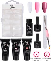 Miss Jules® Complete Polygel Kit - Polygel Nagels Starterspakket - Clear, Nude Pink, Natural Pink - Perfecte Combinatie Gellak & Acryl - Geschikt voor UV lamp