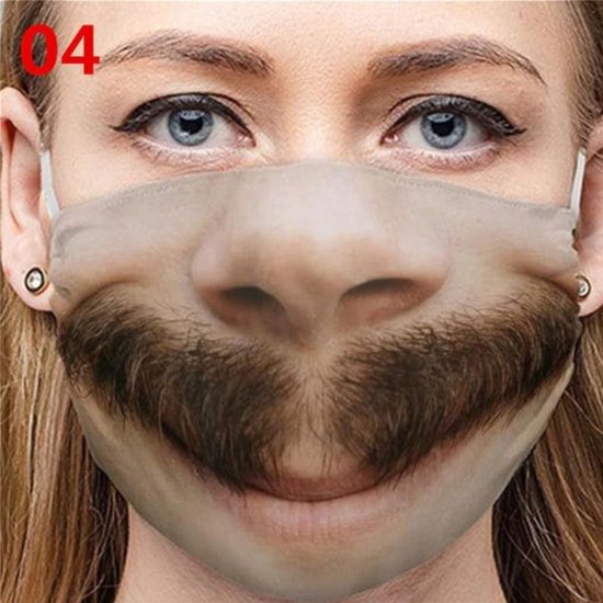Grappig man met grote krul snor - moustache - herbruikbare mondkapjes -  mondmaskers -... | bol