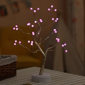 Exalight Bonsai Nachtlamp - Sfeerlicht - Decoratie - Slaapkamer - LED licht - Draadloos - Kerst en Nieuwjaar - Roze Bolletjes