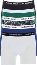 Björn Borg boxershorts Essential  (5-pack) - heren boxers normale lengte - zwart - groen - blauw - wit en een groene bladeren print -  Maat: M