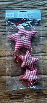 retro hanger 3 x ster stof retro2, kerstmis, kersthanger, kerstdecoratie /wit sterrood decoratiehanger