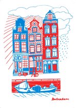 Poster- zeefdruk - elles - Amsterdam - happy - Canal Houses - tekening - 30x40 cm - kleur