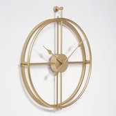 LW Collection Wandklok goud 52cm - grote industriële gouden wandklok - Moderne wandklok goudkleurig industrieel - Stil uurwerk