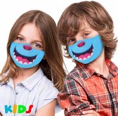 Wasbaar  motief kinder mondmasker - stoffen masker - blauw