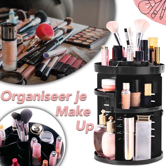 AWEMOZ Make-Up Organizer - Beauty Organizer voor Make Up - 360° Roterend - Opbergbox - Opbergdoos Cosmetica - Sieradendoos - Nagellak - Lippenstift - Zwart - Cadeau voor Vrouw - AWEMOZ