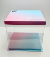 4 x Roze / Blauw Transparante Taartdoos Vierkant 26 cm x 26 cm x 24 cm | (l x b x h) | Verjaardag| Feest|