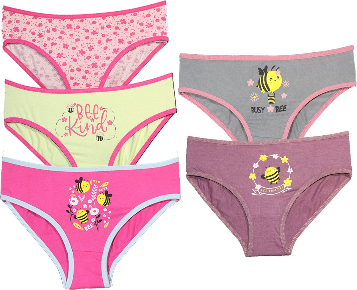 VANILLA – Meisjesondergoed, meisjes slip – 5 pack - Egyptisch katoen – Roze,Groen,Grijs – 8 t/m 10 jaar – Bi4568