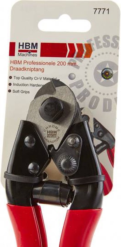 HBM Professionele 200 mm draadkniptang met rode handvatten.