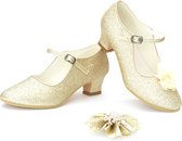 Goud glitter prinsessen schoenen hakken bij prinsessenjurk elsa frozen k3 jurk - mt 28