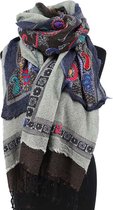 Chique kasjmier sjaal in grijs en blauw - 100% wol - 180 x 70 cm - Wollen omslagdoek