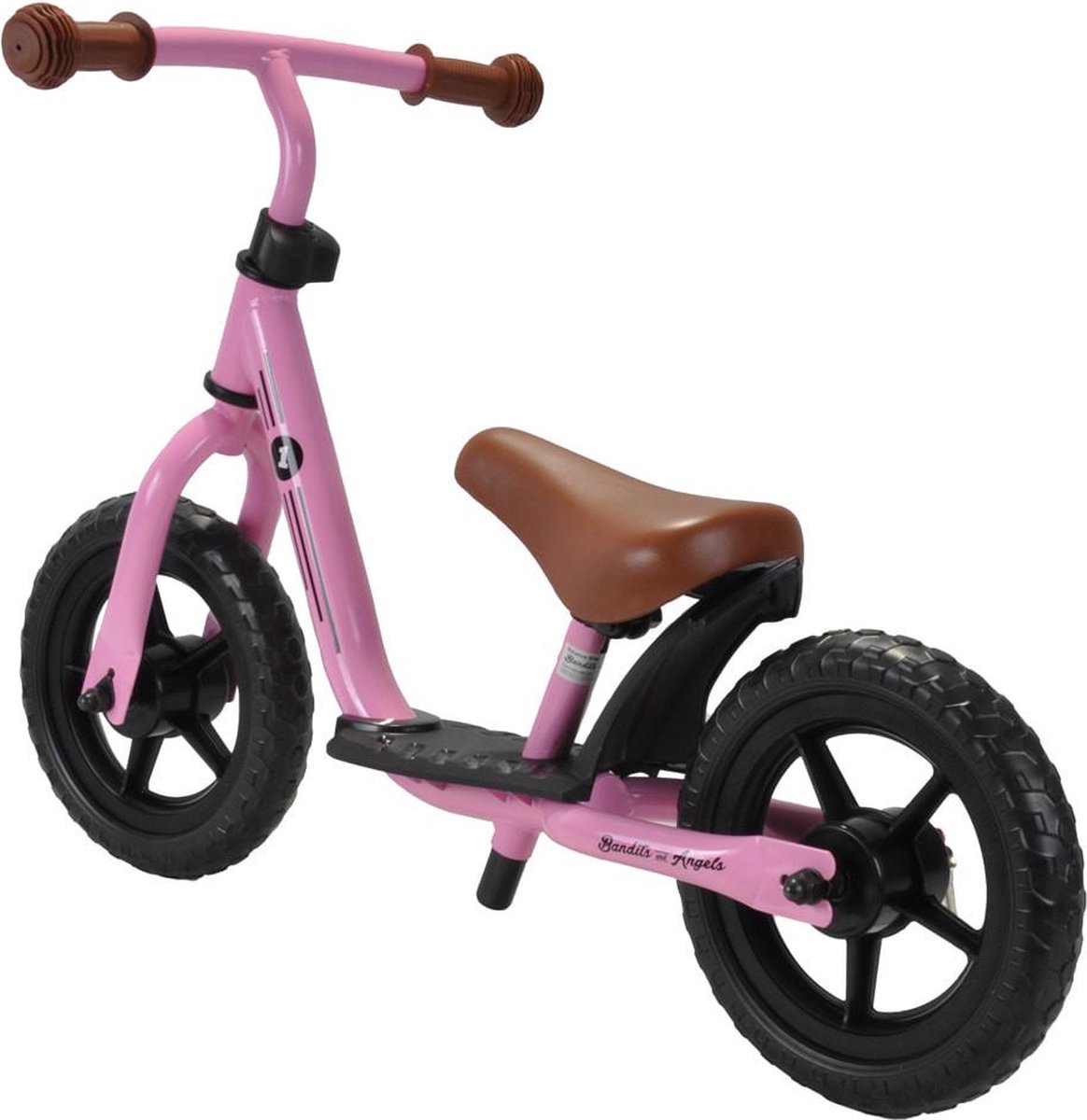 Bandits & Angels Metalen Loopfiets Met Mandje Starter Roze met Voetenplank vanaf 2 Jaar - Limited Edition - Roze Loop Fiets - Verstelbaar Zadel 29 tot 39 cm - Voor Jongens en Meisjes - Compact en Veilig - Lage Instap met Voetenplank — afbeelding 13