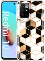 Xiaomi Redmi 10 Hoesje Black-white-gold Marble - Designed by Cazy