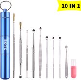 Oorreiniger set RVS - 10 in 1 Draagbare Ear Wax Pickers Cleaner Set - Blauw