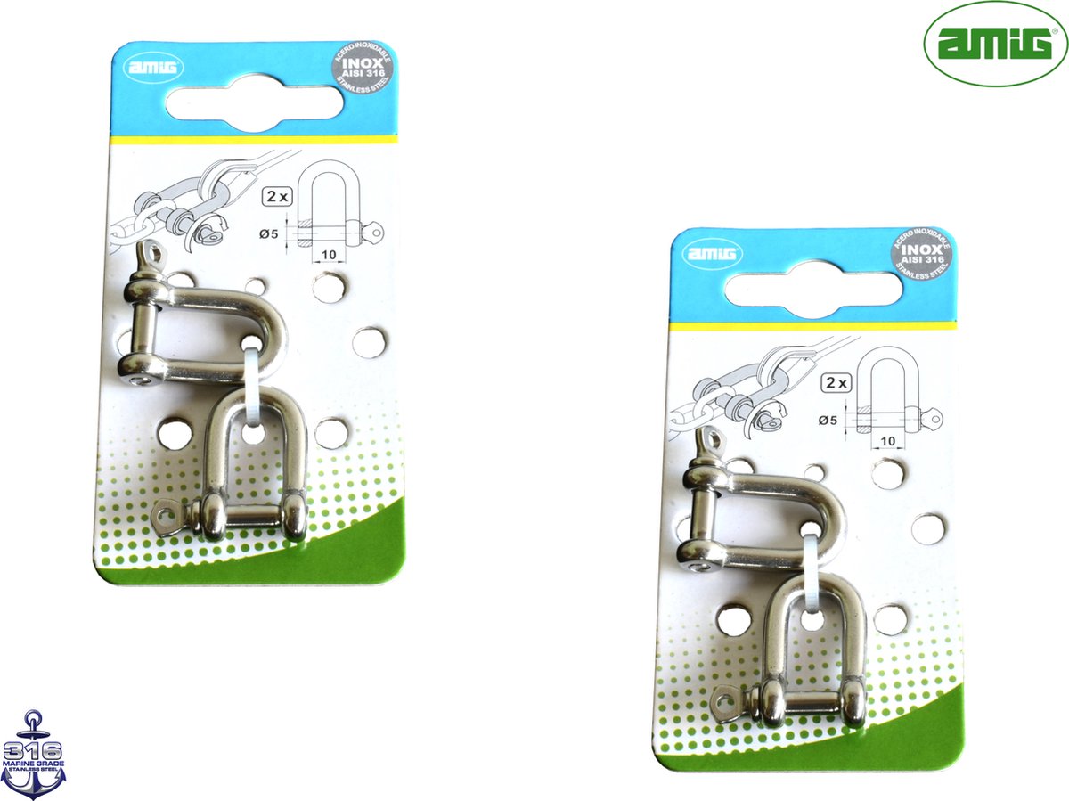 AMIG – D Sluiting 5mm M5 – 4 stuks – RVS 316 – Zeewater en Zuur Bestendig - Harpsluiting