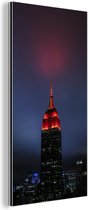 Wanddecoratie Metaal - Aluminium Schilderij Industrieel - Rode kleur in de top van het Empire State Building in New York - 40x80 cm - Dibond - Foto op aluminium - Industriële muurdecoratie - Voor de woonkamer/slaapkamer