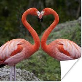 Poster Twee flamingo's vormen een hart - 75x75 cm