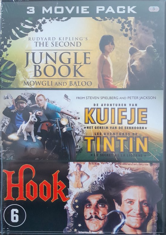 Jungle Book - Kuifje - Hook 3 Dubbel DVD Movie Pack Nederlands Ondertiteld