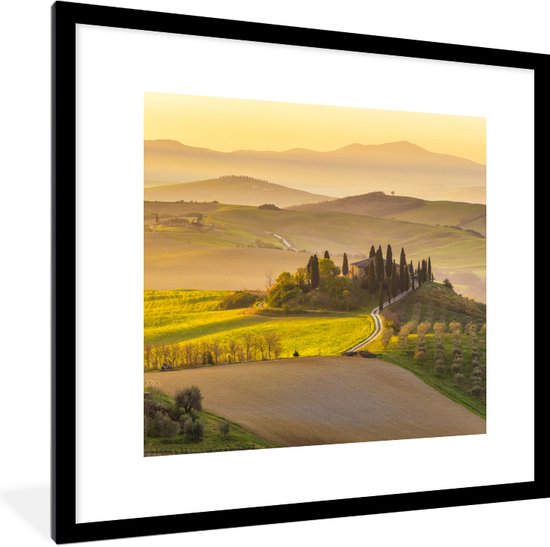 Fotolijst incl. Poster - Toscane - Heuvels - Landschap - 40x40 cm - Posterlijst