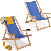Relaxdays strandstoel hout - set van 2 - inklapbare ligstoel strand - klapstoel leuning