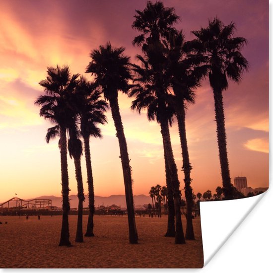 Poster Santa Monica Beach zonsondergang - 75x75 cm