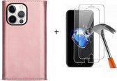 GSMNed – Hoogwaardig Hoesje iPhone 12/12 Pro Roze – Luxe Leren Pu Hoesje – 7 pasjes houder – Design – Met magnetische portemonnee – Met Screenprotector