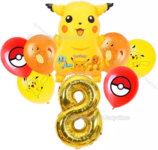 Pokemon Ballon Set 8 stuks Kinderen Verjaardagsfeestje Nummer 8 Feestartikelen