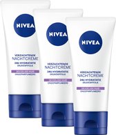 NIVEA Essentials Sensitive Nachtcrème - Gevoelige huid - Ongeparfumeerd en pH-neutraal - Met zoethoutextract en druivenpitolie - 3 x 50 ml