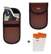 Faraday Kooi Hoesje (2 PACK) + 2x RFID kaarthouders - Autosleutel RFID Antidiefstal - Keyless Entry Go Sleutel Etui - Bruin - Qwality4u