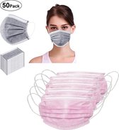 Bundel - 100 Mondkapjes - 50 Roze + 50 Grijze - Niet medische - 3 Laags - Mondmaskers