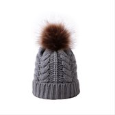 Gebreide Muts Grijs | Wintermuts | Beanie | Damesmutsen en Herenmutsen | Pompon muts | Polyester en Acryl