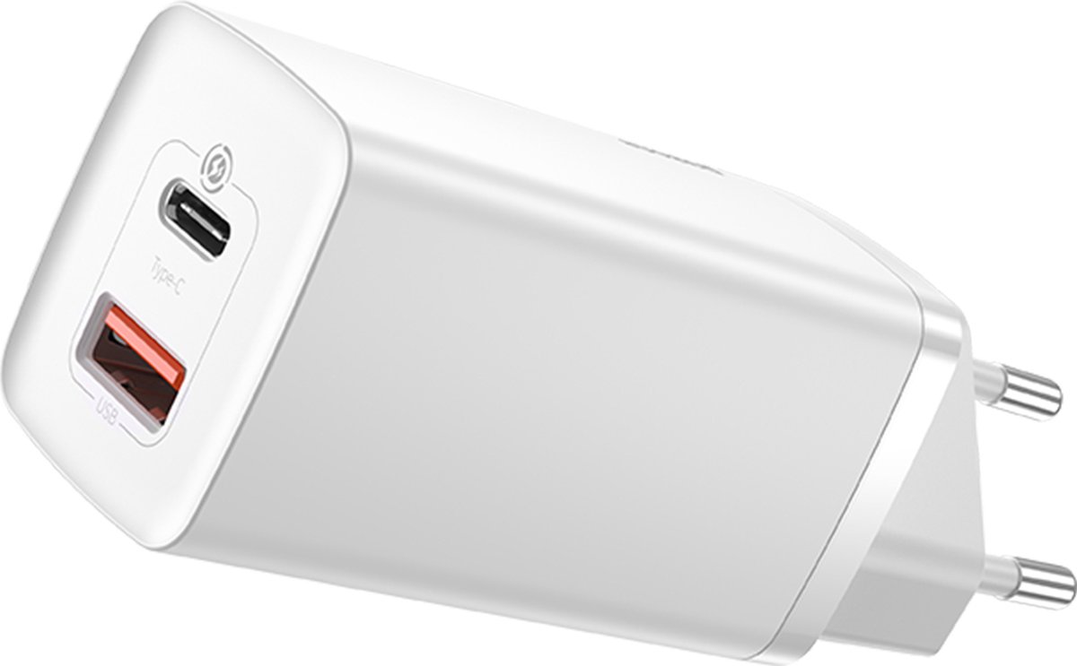 Baseus GaN2 Lite galliumnitride snellader C+U 65W Wit snellaadadapter