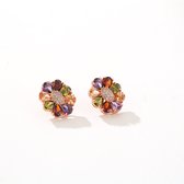 Eshly jewelry - oorbellen - bloemvormige oorbel - multikleur stenen - 1.1 X 1.5 cm