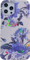 iPhone 13 Pro Back Cover Hoesje - Bloemenprint - Bloemen - Soft TPU - Backcover - Apple iPhone 13 Pro - Wit / Paars