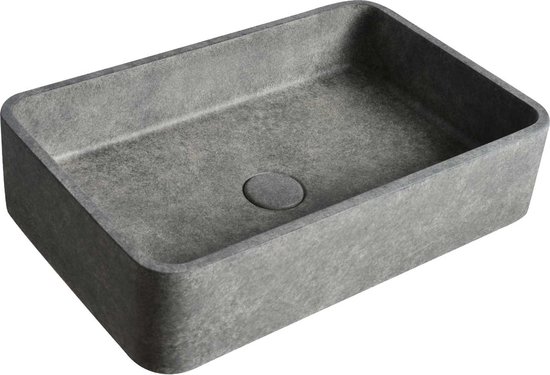 Opbouw waskom beton, rechthoekige wasbak grijs beton, donker beton rechthoek 50x32,5x12 cm BET-504dc