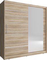 InspireMe- Kledingkast met schuifdeuren met spiegel 2-deurs kledingkast met ingebouwde planken en een kledingroede Kledingkastfronten met schuifdeuren met aluminium decoratie Borne