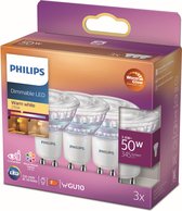 Philips LED Spot - GU10 - 50W - Dimbaar - Warm Wit Licht - 3 stuks